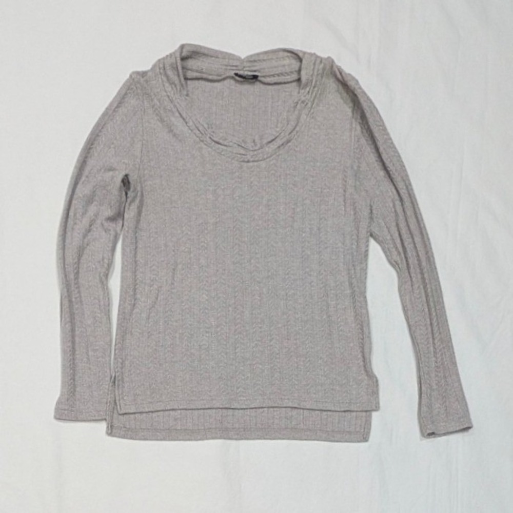 Miss Me Women's Grey Chevron Cable Knit Cowl Neck Long Sleeve Top Large